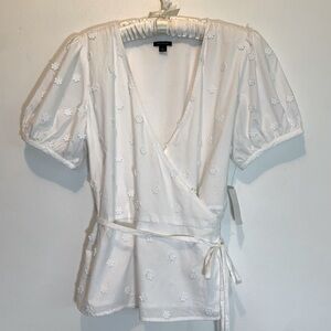 Ann Taylor Spring White Wrap Top